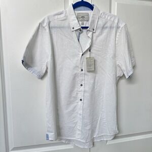 NWT Report Collection White Linen Button Down Shirt Mens L Camp Resort Vacation